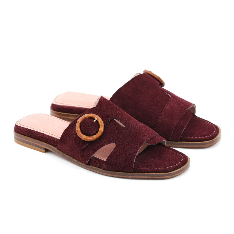 sandales femme daim bordeaux