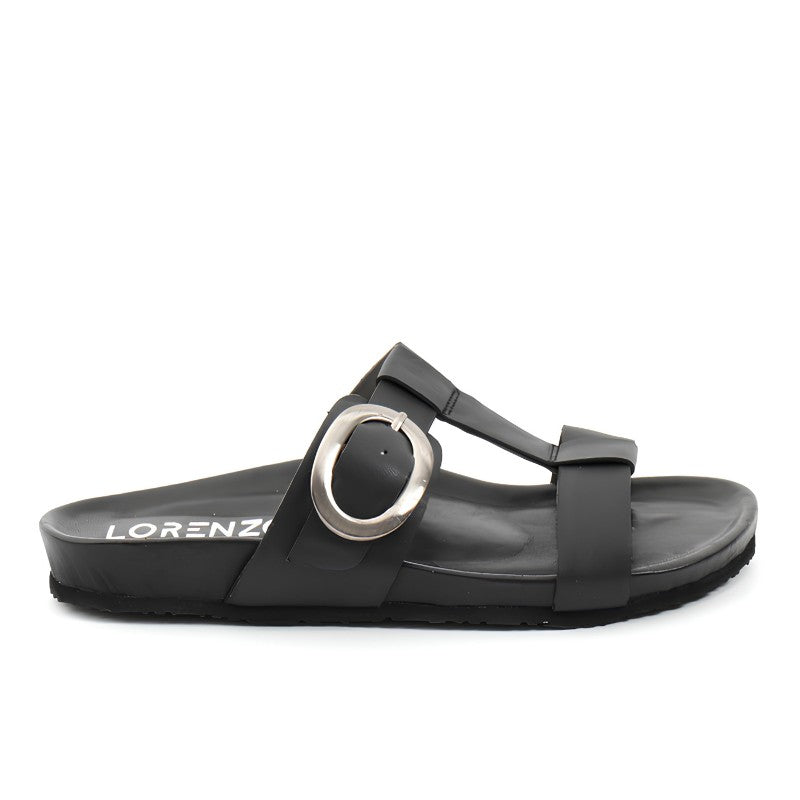 sandales plates femme cuir noir