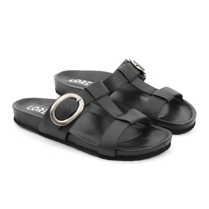 sandales plates femme cuir noir