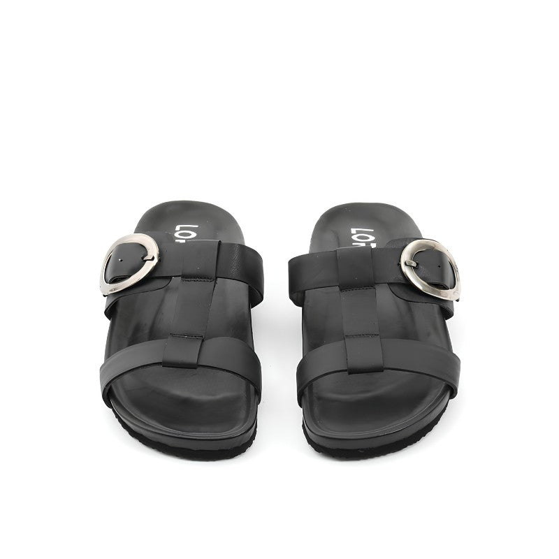sandales plates femme cuir noir