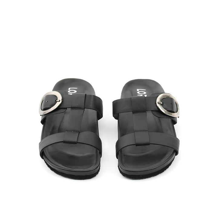 sandales plates femme cuir noir