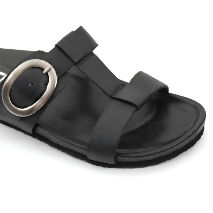 sandales plates femme cuir noir
