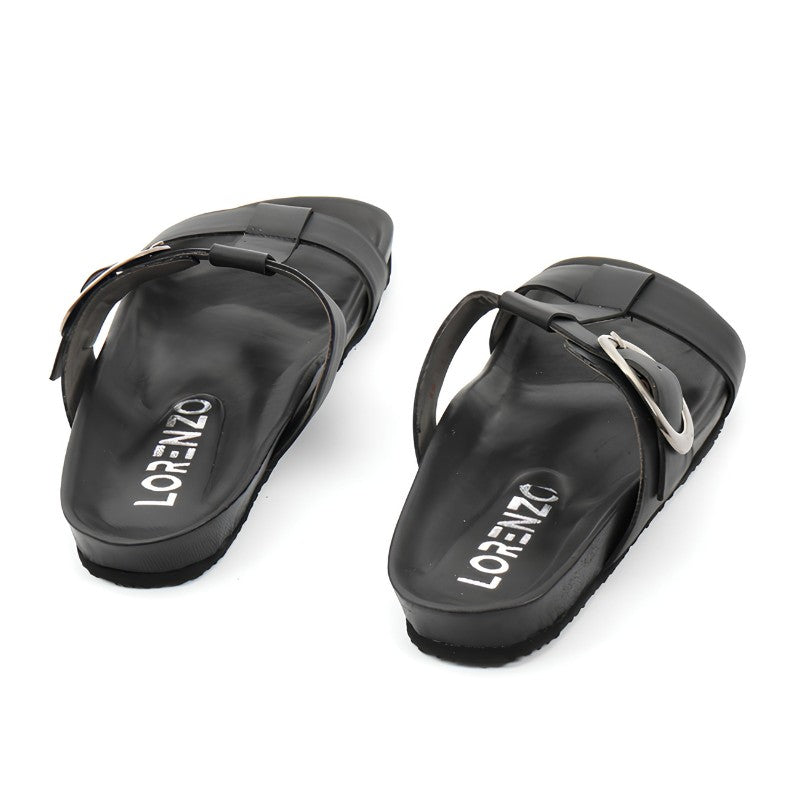 sandales plates femme cuir noir
