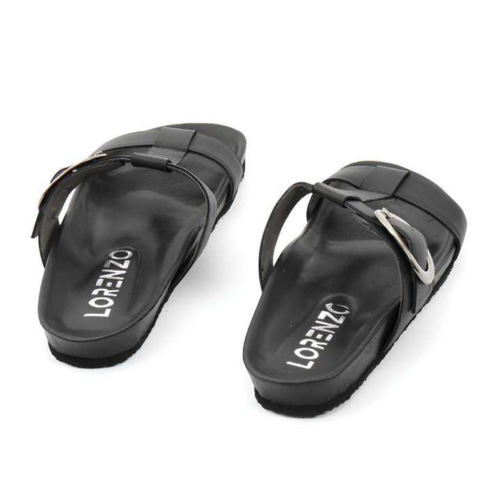 sandales plates femme cuir noir