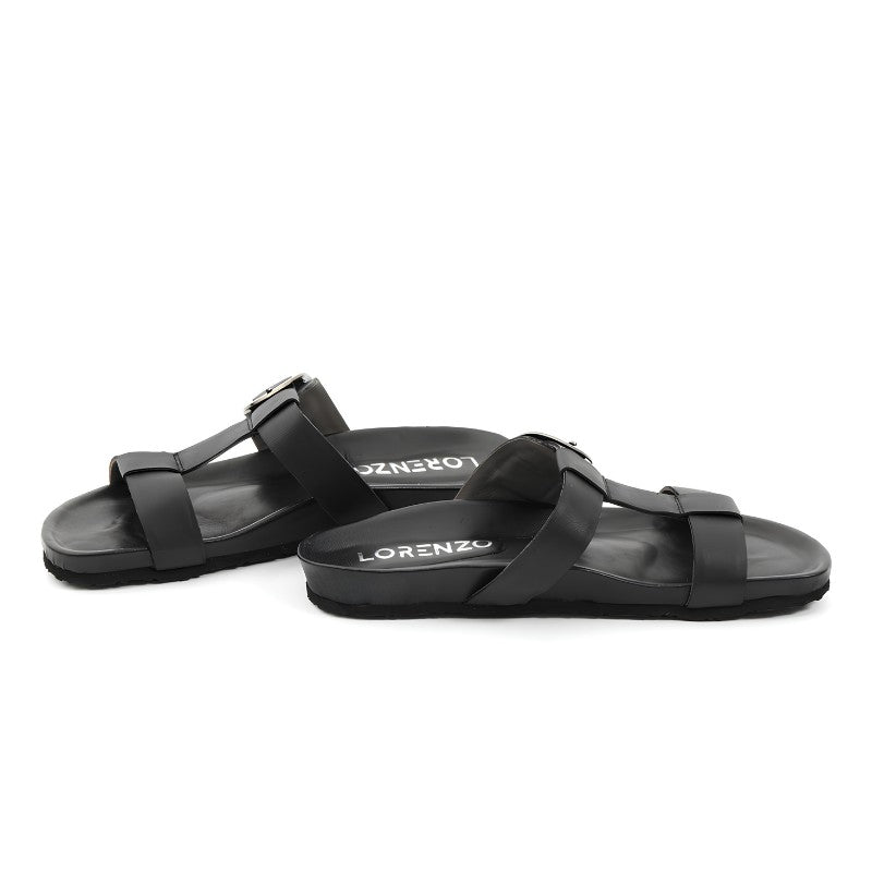 sandales plates femme cuir noir