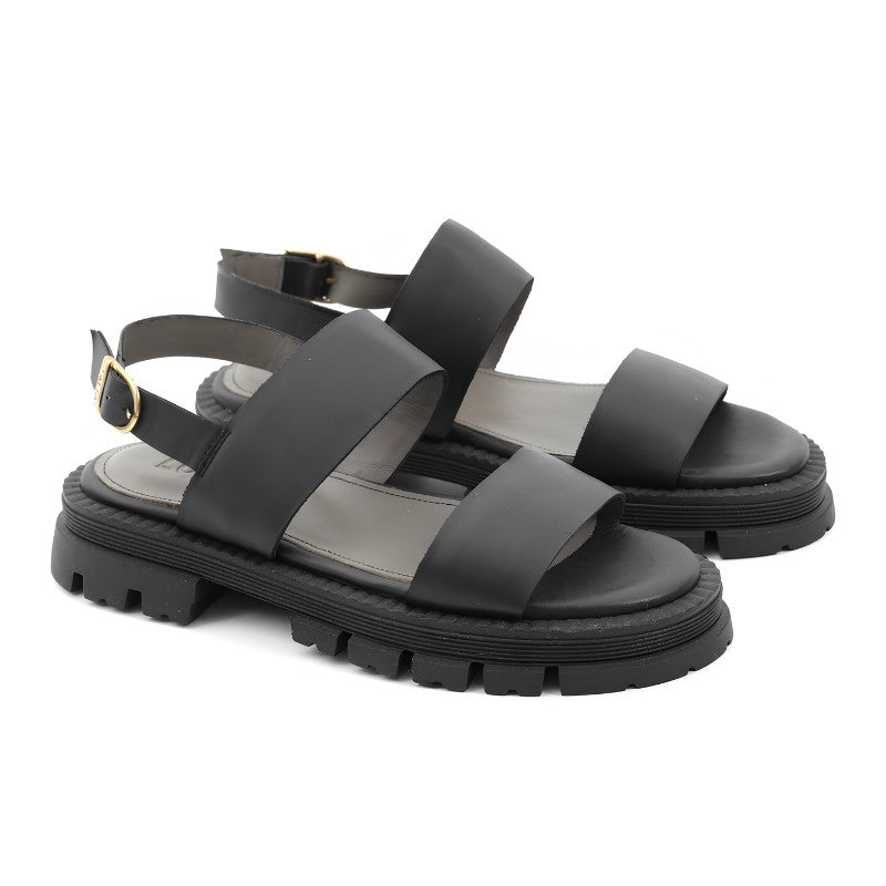 sandales plates femme cuir noir