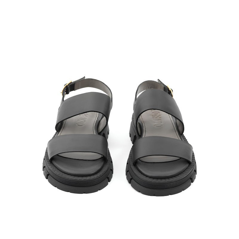 sandales plates femme cuir noir