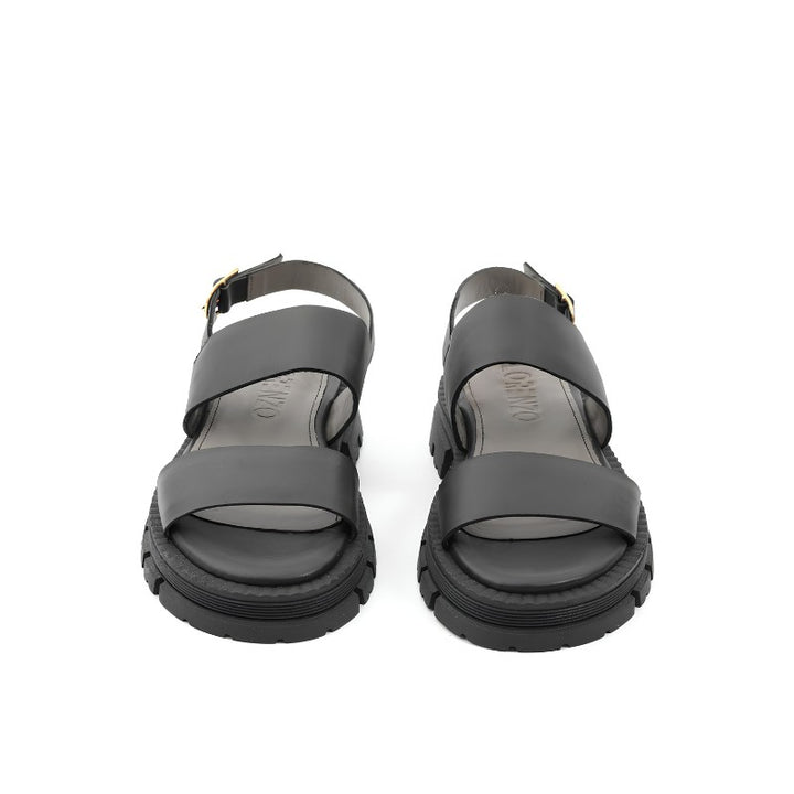 sandales plates femme cuir noir