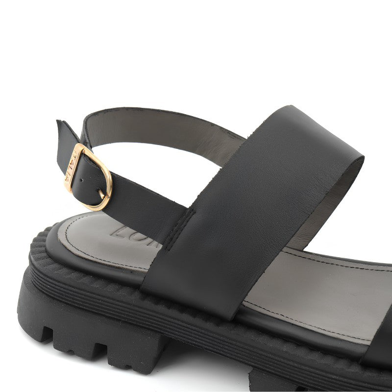 sandales plates femme cuir noir