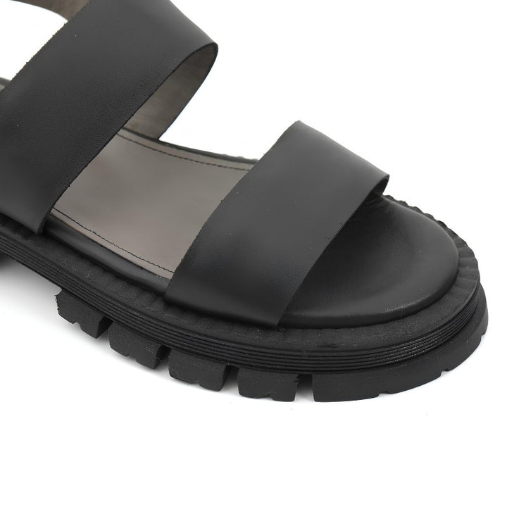 sandales plates femme cuir noir