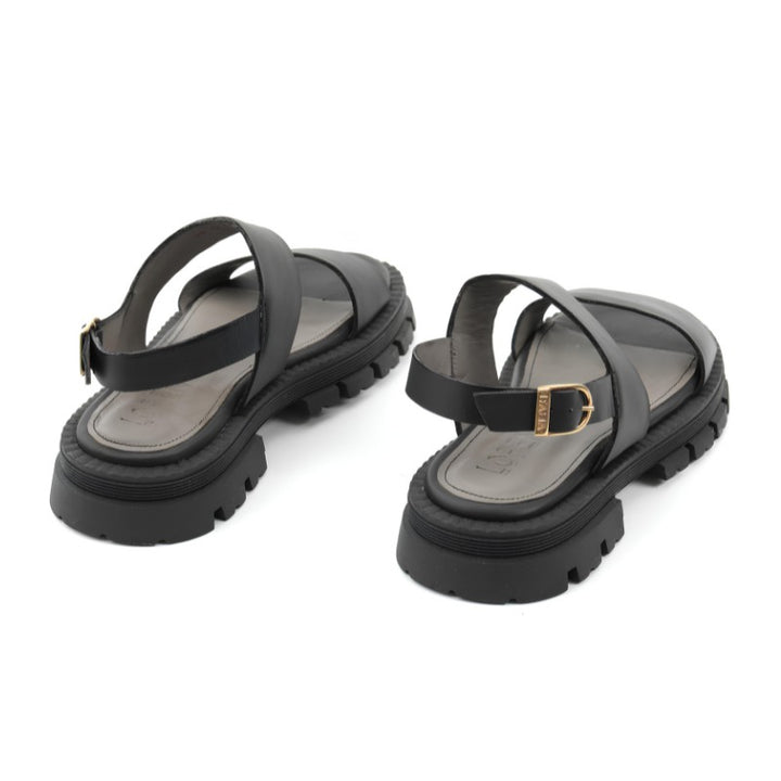 sandales plates femme cuir noir