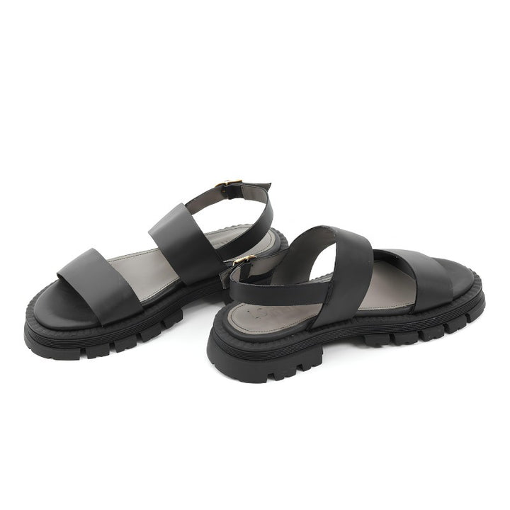 sandales plates femme cuir noir