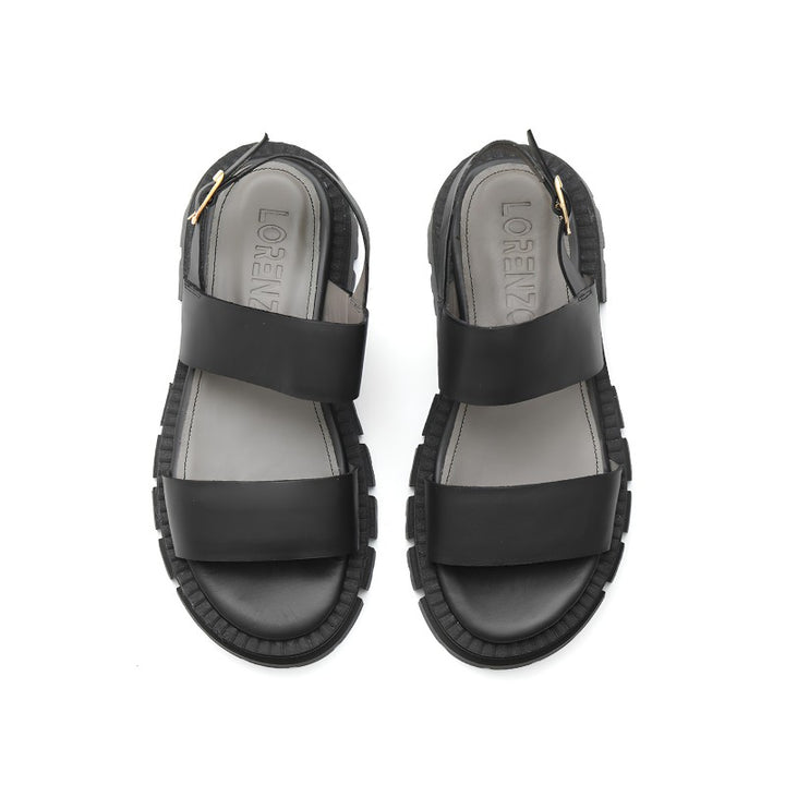 sandales plates femme cuir noir