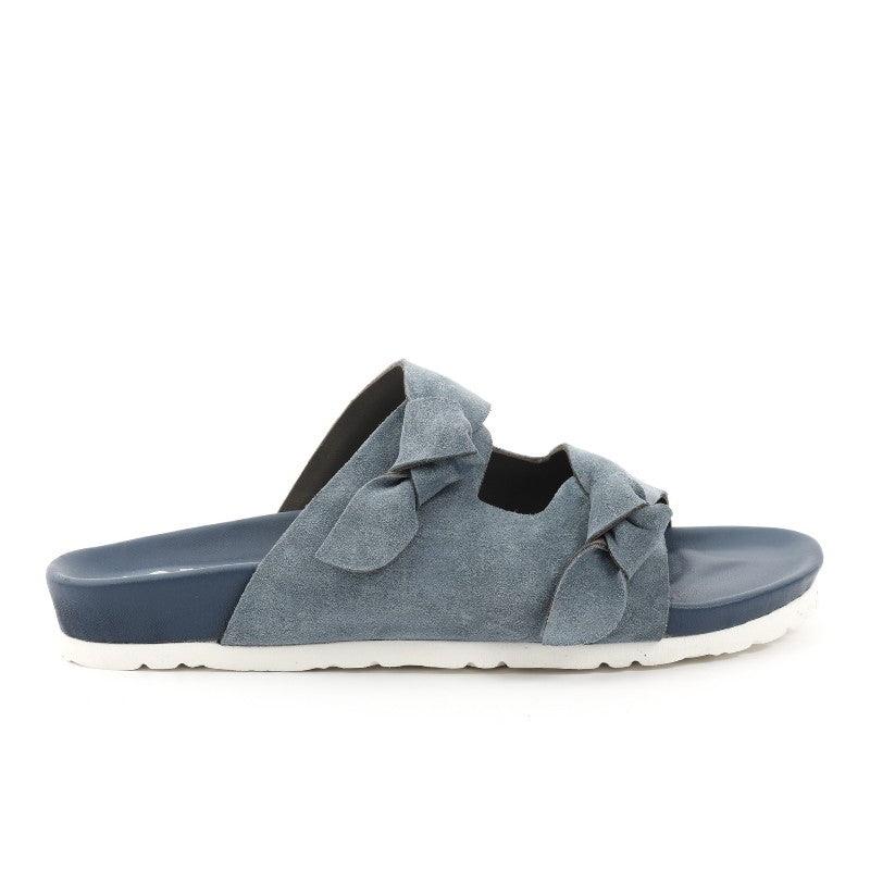 sandales plates femme daim bleu