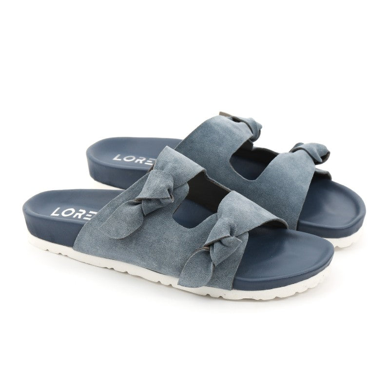 sandales plates femme daim bleu