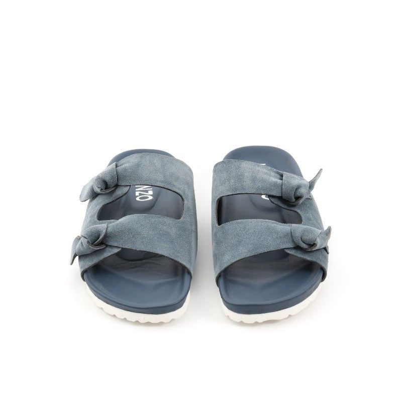 sandales plates femme daim bleu