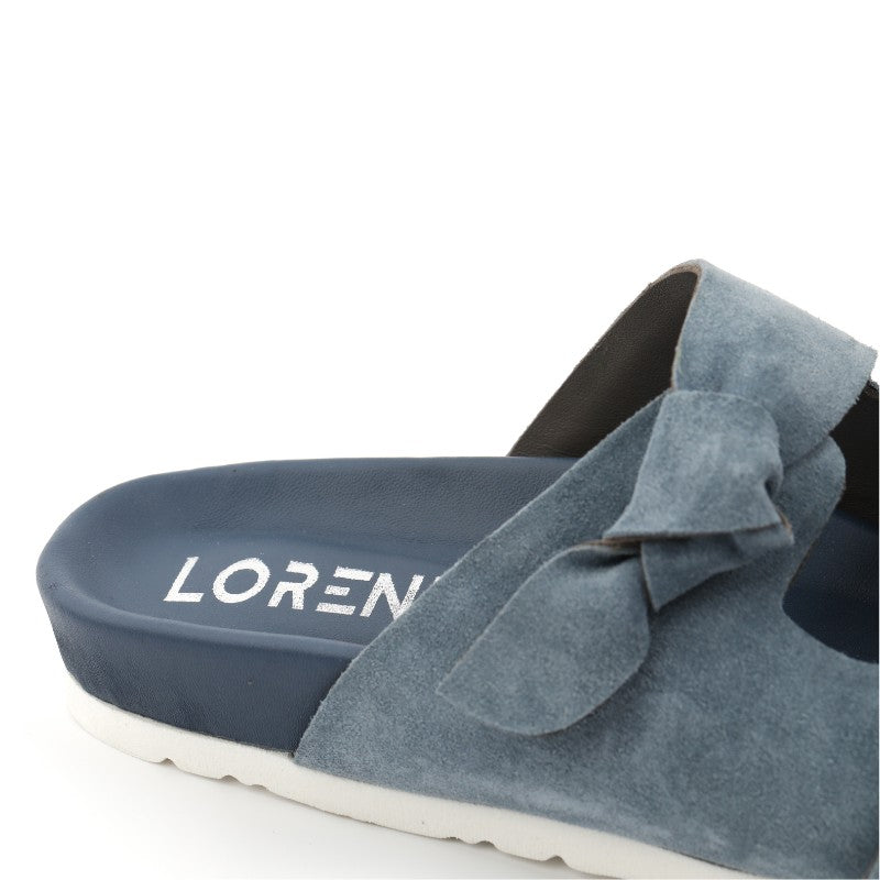 sandales plates femme daim bleu