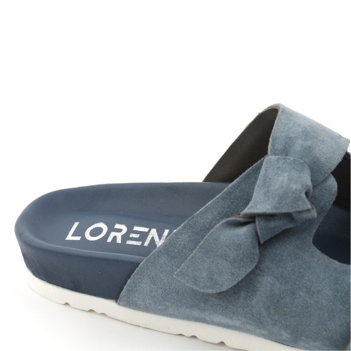 sandales plates femme daim bleu