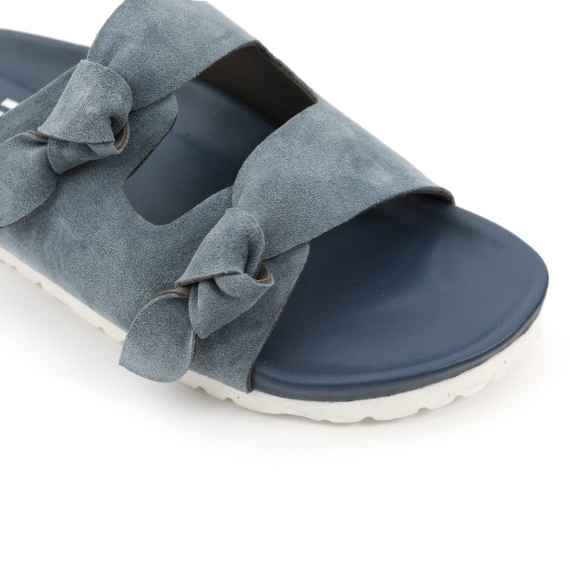 sandales plates femme daim bleu