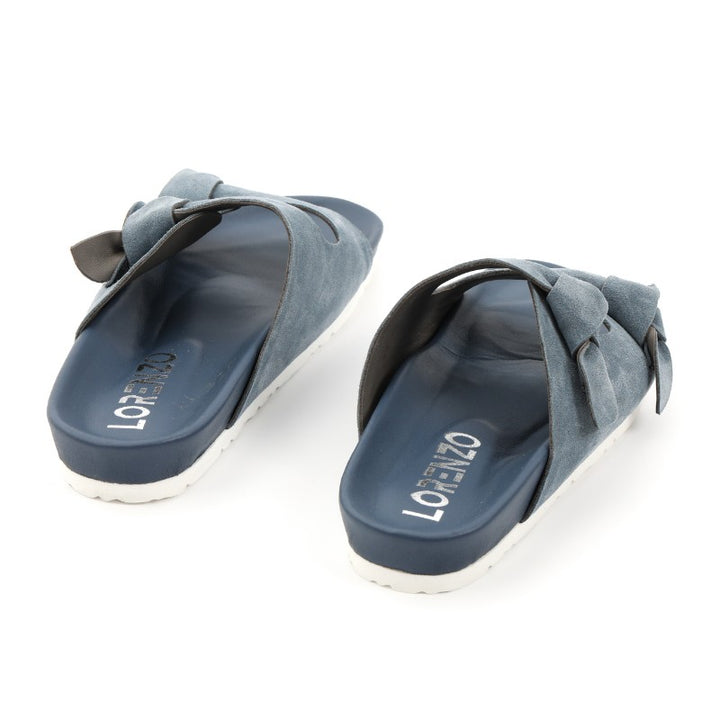sandales plates femme daim bleu