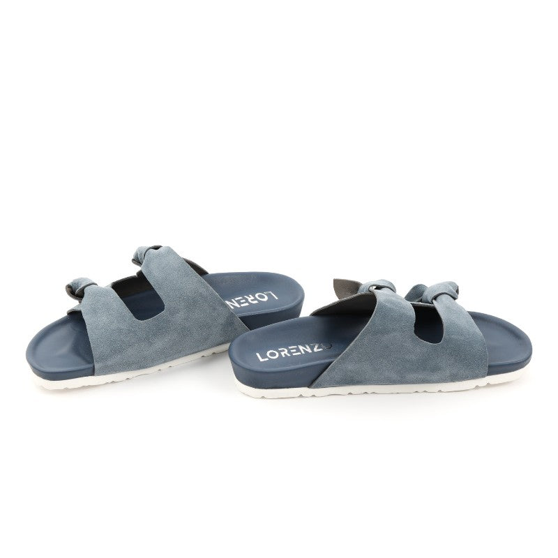 sandales plates femme daim bleu