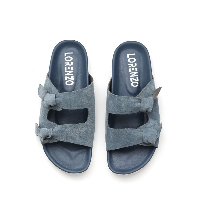 sandales plates femme daim bleu