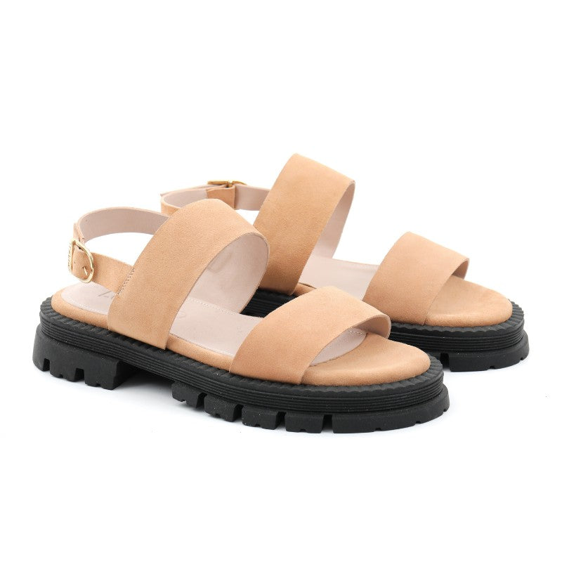 sandales plates femme daim beige