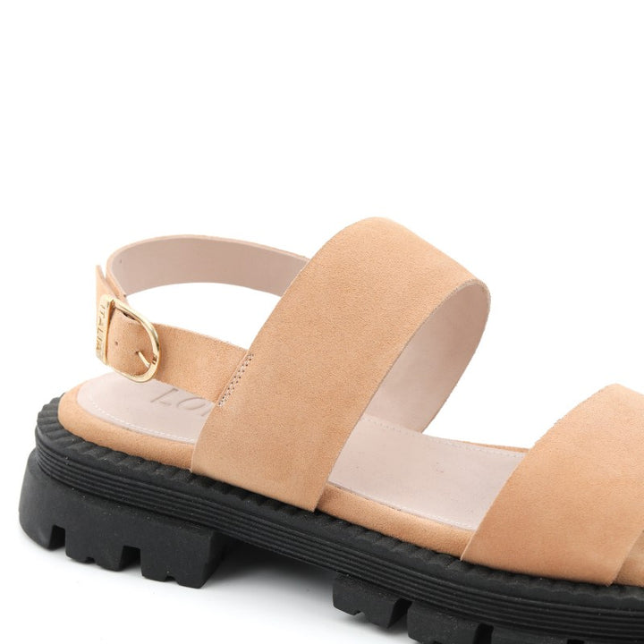 sandales plates femme daim beige