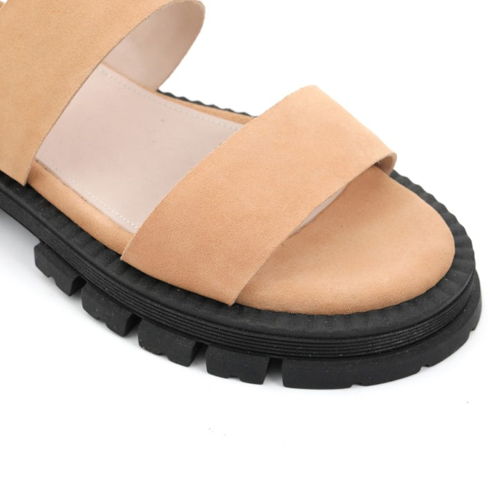 sandales plates femme daim beige