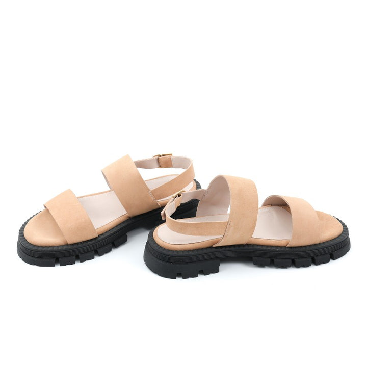 sandales plates femme daim beige