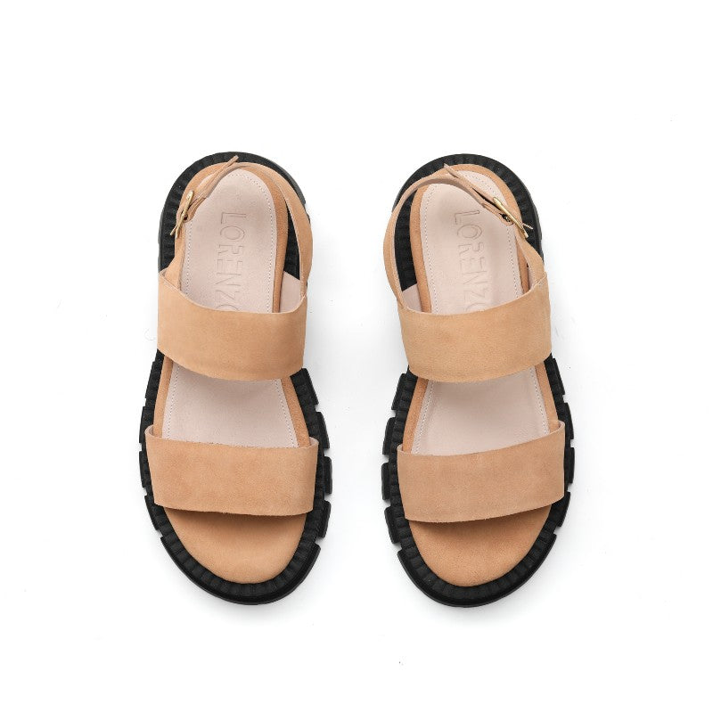 sandales plates femme daim beige